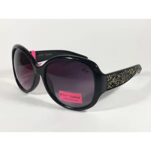 Betsey Johnson Oversized Sunglasses Black Gold Glitter Stone Gray Purple Gradient