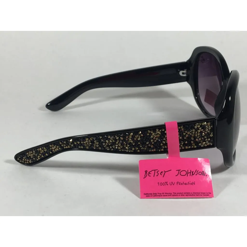 Betsey Johnson Oversized Sunglasses Black Gold Glitter Stone Gray Purple Gradient