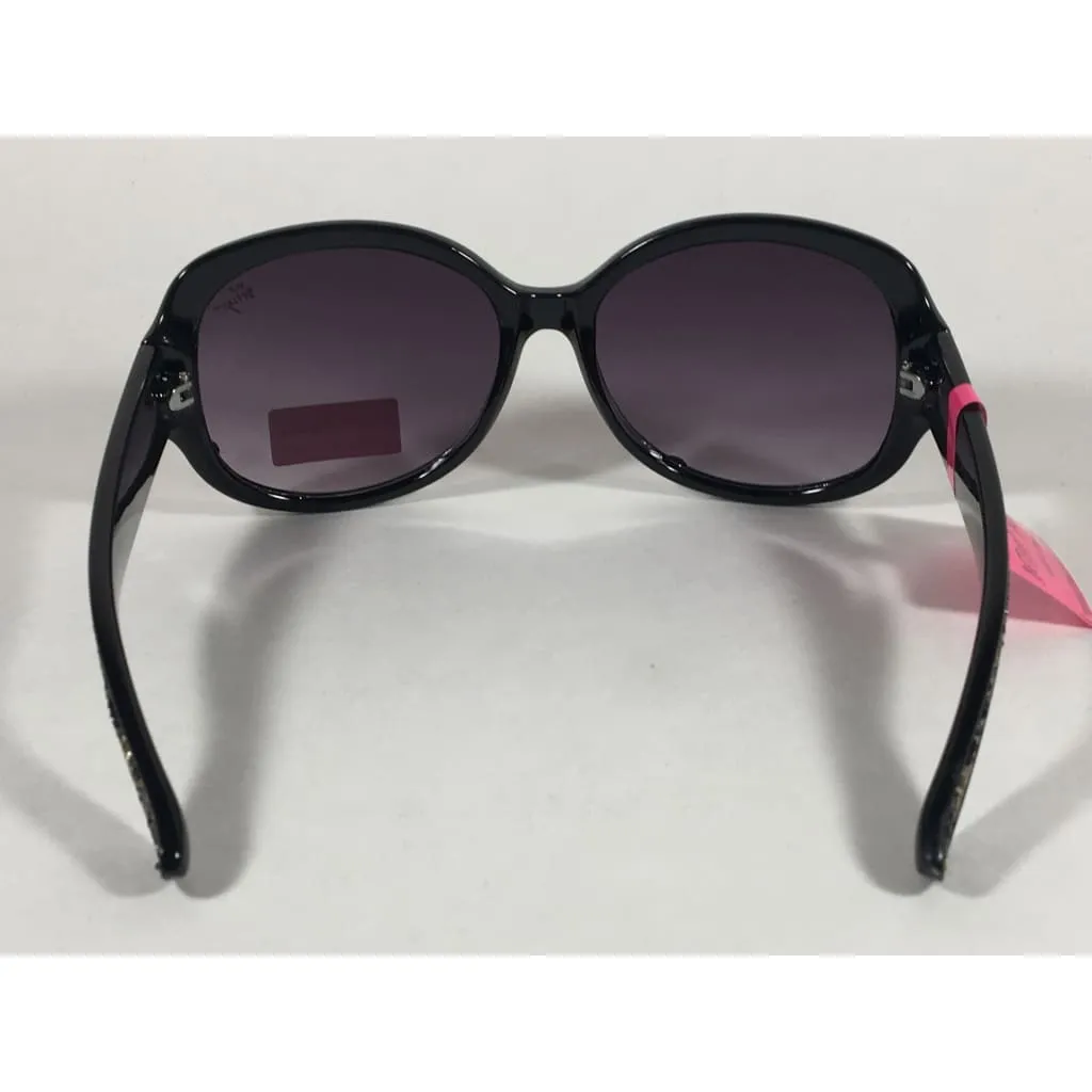 Betsey Johnson Oversized Sunglasses Black Gold Glitter Stone Gray Purple Gradient