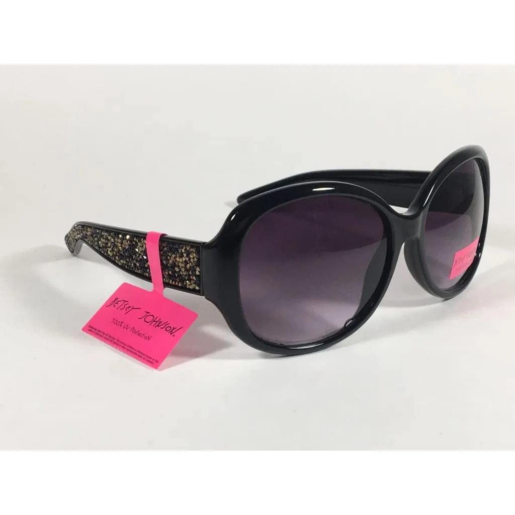Betsey Johnson Oversized Sunglasses Black Gold Glitter Stone Gray Purple Gradient