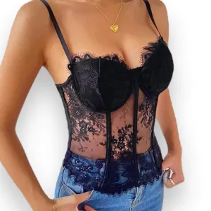 Black Lace Bustier Cami Top