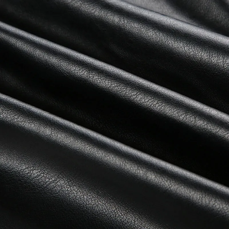 Black Stripe Stitched PU Leather Zip Up Jacket