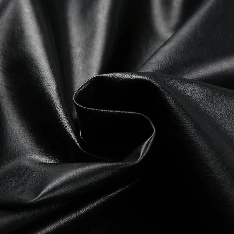 Black Stripe Stitched PU Leather Zip Up Jacket