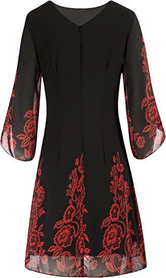 Black With Pink Flower 88 Loose Chiffon Dress Elegant Wedding Guest Dress for Party Dresses Casual Summer - GRACE KARIN