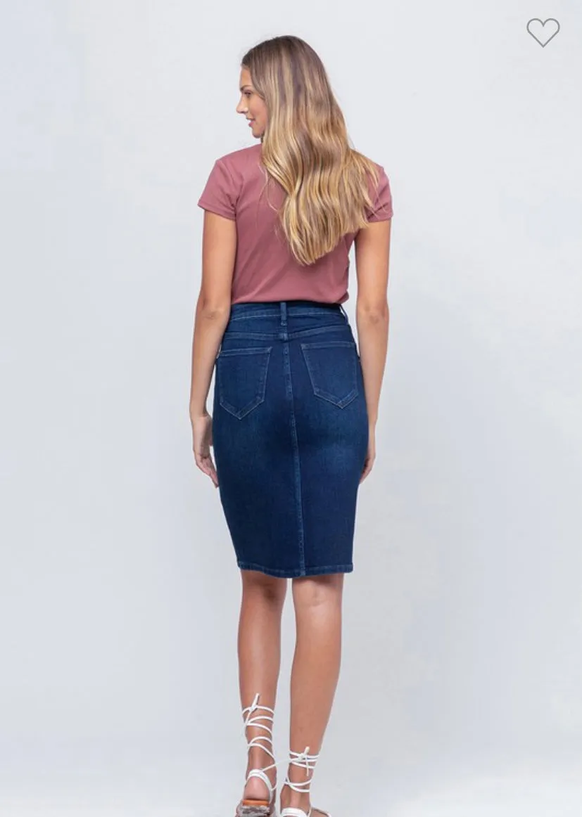 Blue Buttonfly Midi Denim Skirt