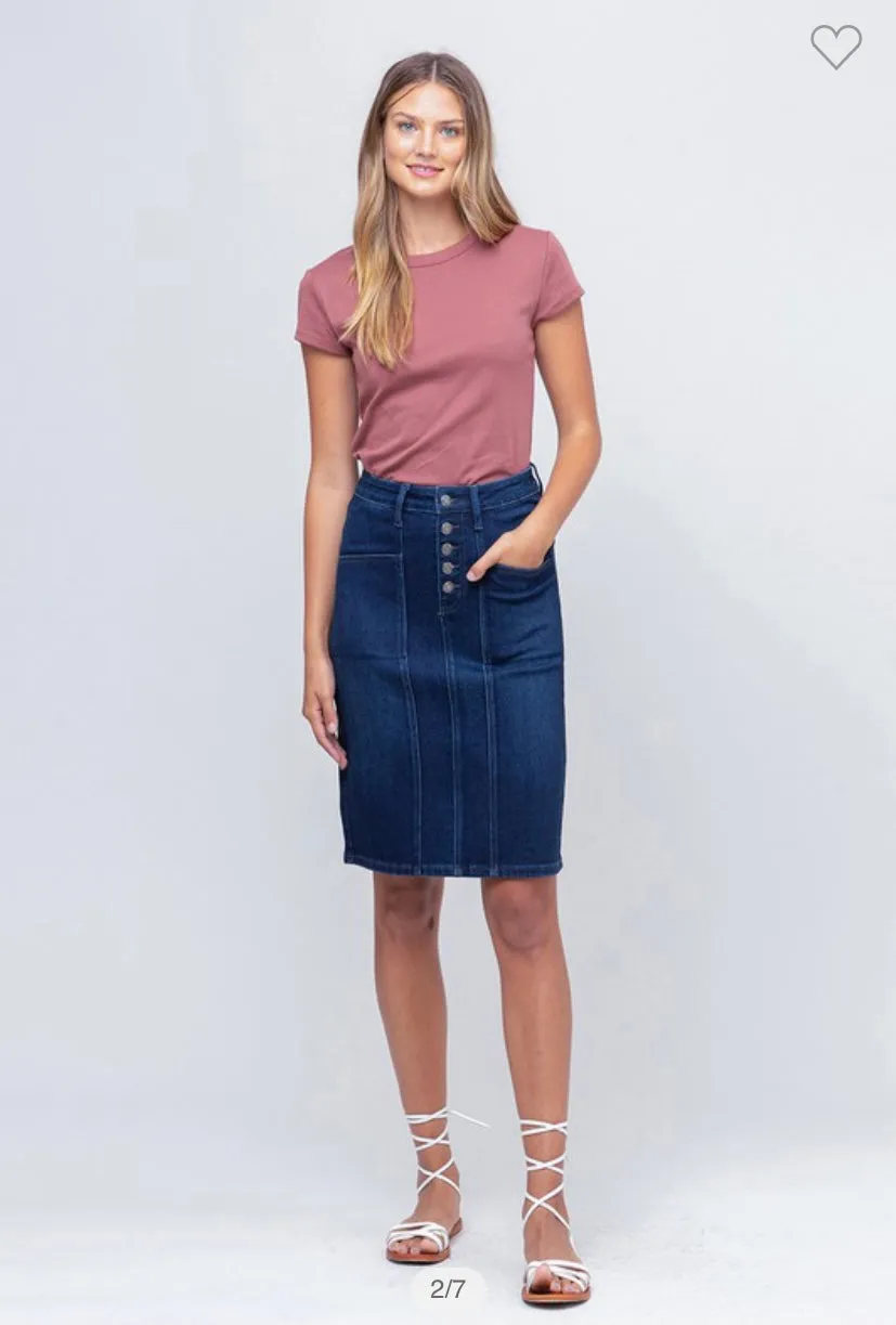 Blue Buttonfly Midi Denim Skirt
