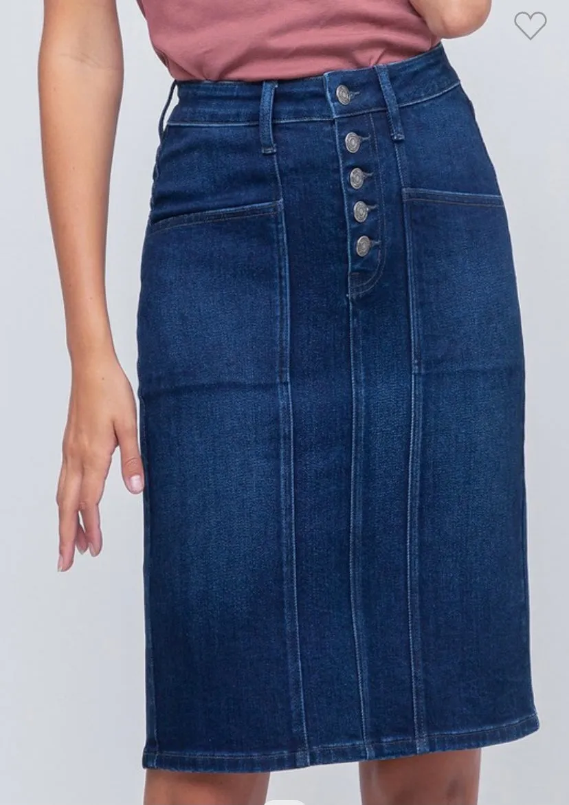 Blue Buttonfly Midi Denim Skirt