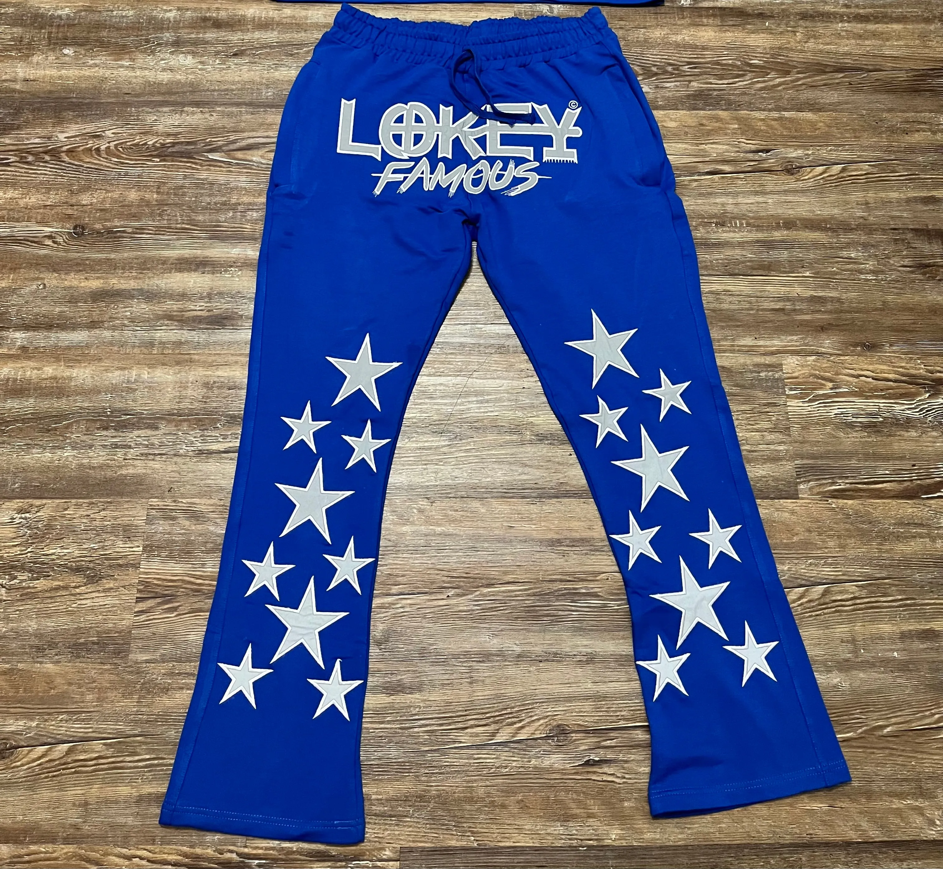 Blue Stacked Jogger Pants