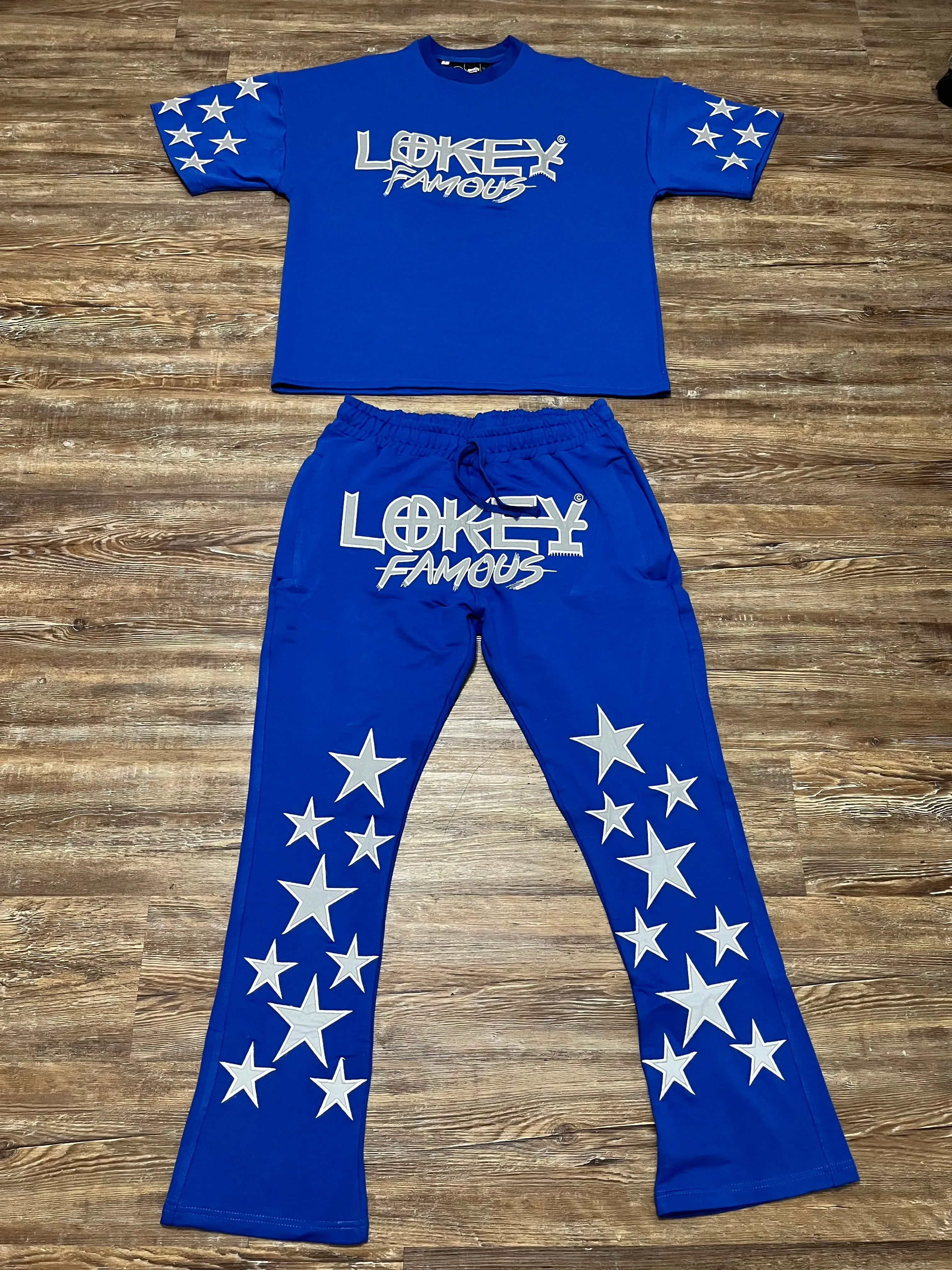 Blue Stacked Jogger Pants