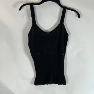 BLUMARINE Women's Black Lace Ribbed Peplum Hem Embellished Tank Top SZ 40 US XS