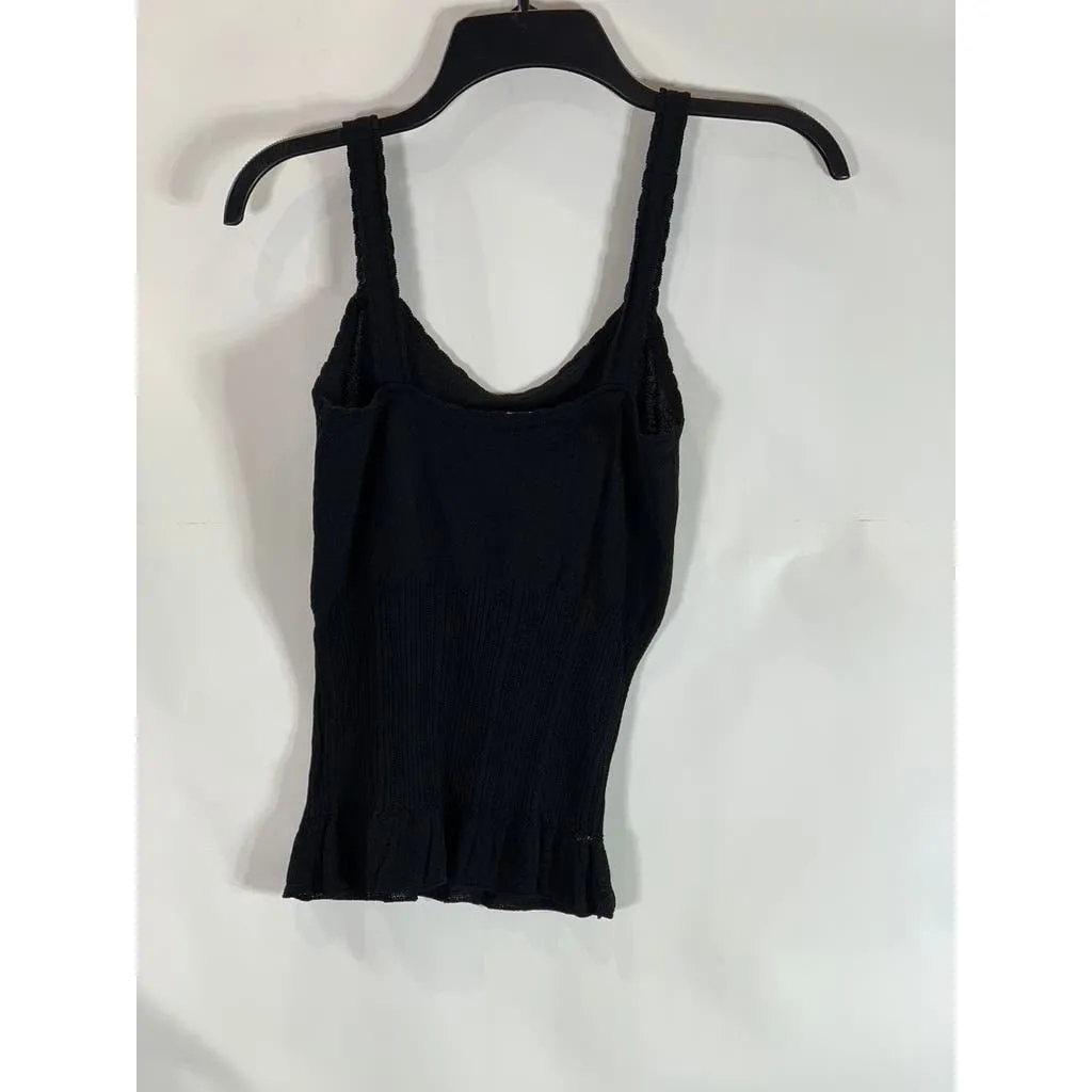 BLUMARINE Women's Black Lace Ribbed Peplum Hem Embellished Tank Top SZ 40 US XS
