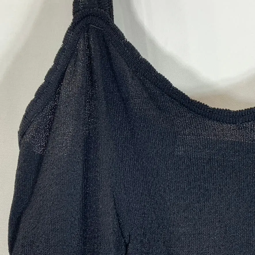 BLUMARINE Women's Black Lace Ribbed Peplum Hem Embellished Tank Top SZ 40 US XS