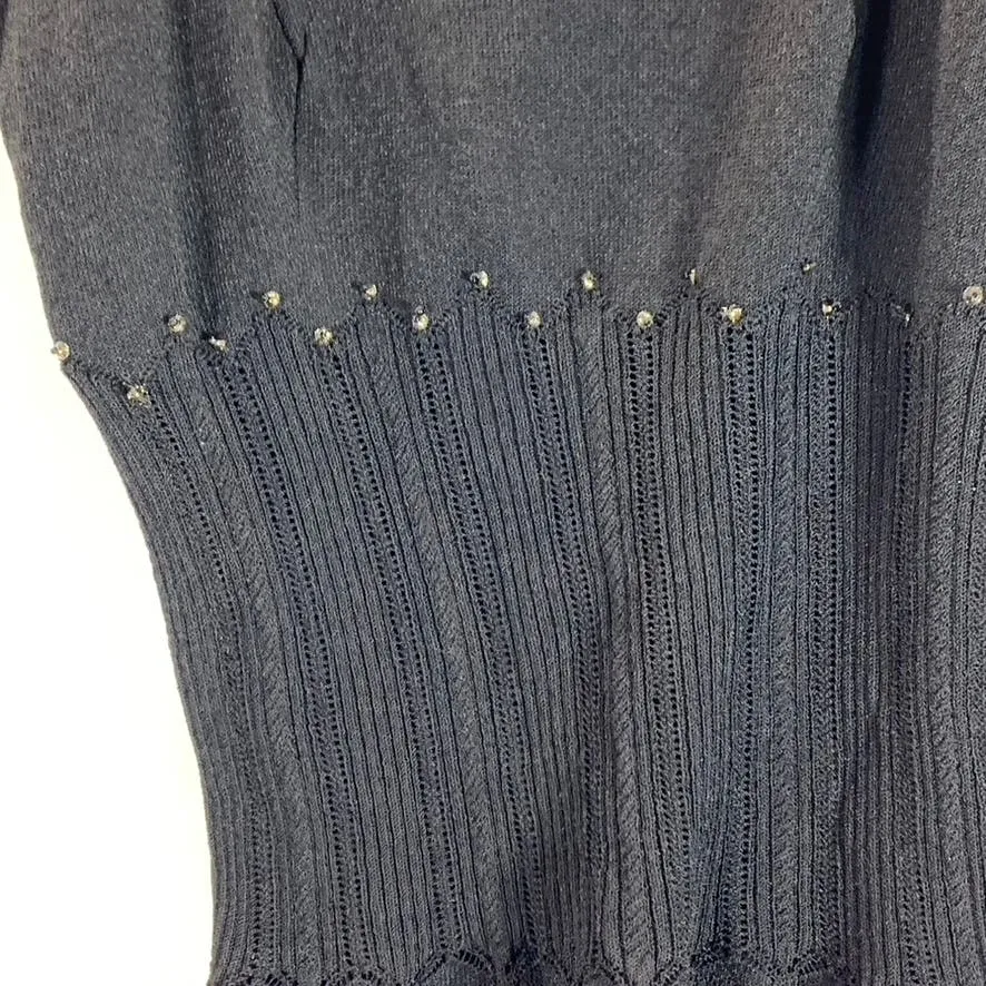 BLUMARINE Women's Black Lace Ribbed Peplum Hem Embellished Tank Top SZ 40 US XS