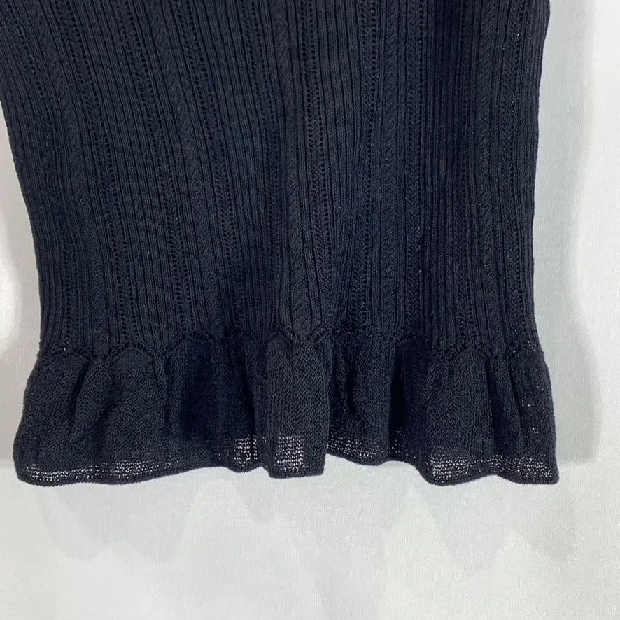 BLUMARINE Women's Black Lace Ribbed Peplum Hem Embellished Tank Top SZ 40 US XS