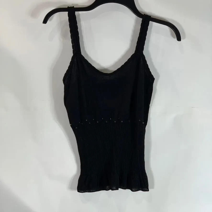 BLUMARINE Women's Black Lace Ribbed Peplum Hem Embellished Tank Top SZ 40 US XS