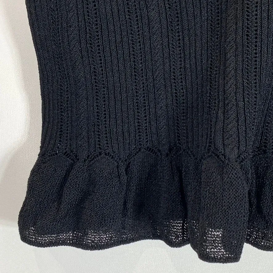 BLUMARINE Women's Black Lace Ribbed Peplum Hem Embellished Tank Top SZ 40 US XS