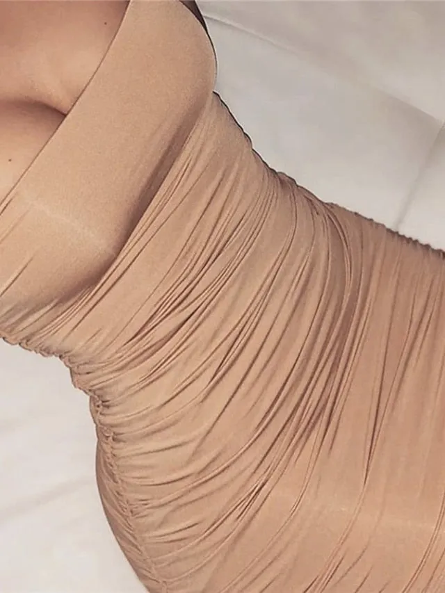 Bodycon Sheath Dress Slip Dress Mini Dress Black White Pink Sleeveless Pure Color Ruched Spring Summer Spaghetti Strap Formal Slim  XS S M L XL for Women