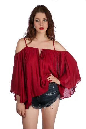 Bohemian Off Shoulder Top With Adjustable Straps and Wide Arm