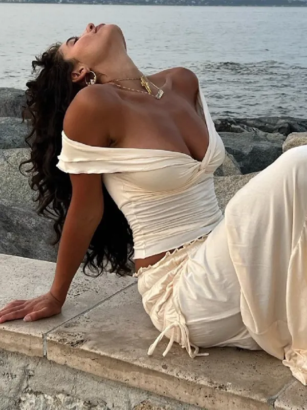 Bohemian Style Romantic Off-Shoulder Top and Tiered Skirt