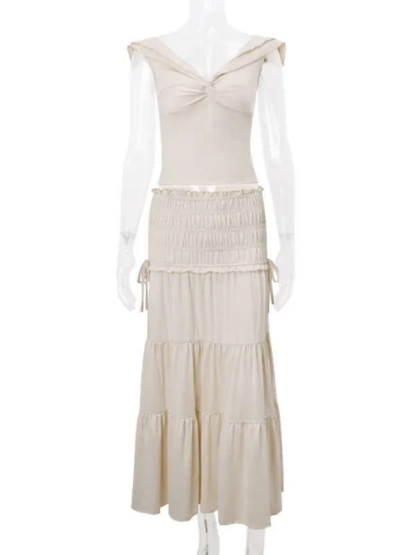 Bohemian Style Romantic Off-Shoulder Top and Tiered Skirt
