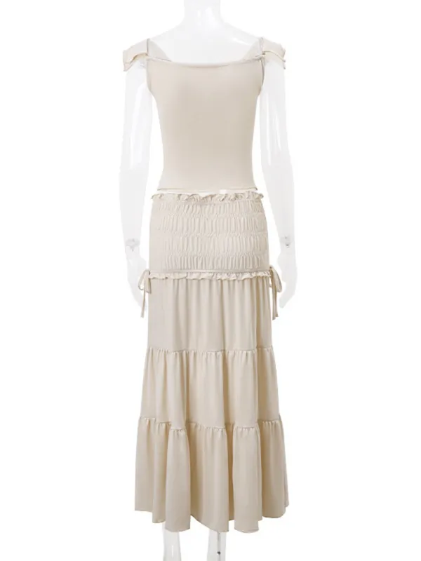 Bohemian Style Romantic Off-Shoulder Top and Tiered Skirt