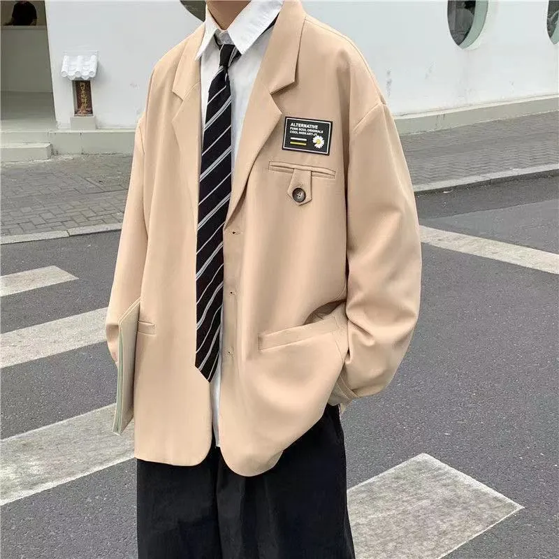 Bonsir Men's Streetwear Suit Jackets Casual Fashion Single Western-style Clothes Blazers Khaki/black Color Coats Plus Size S-3XL