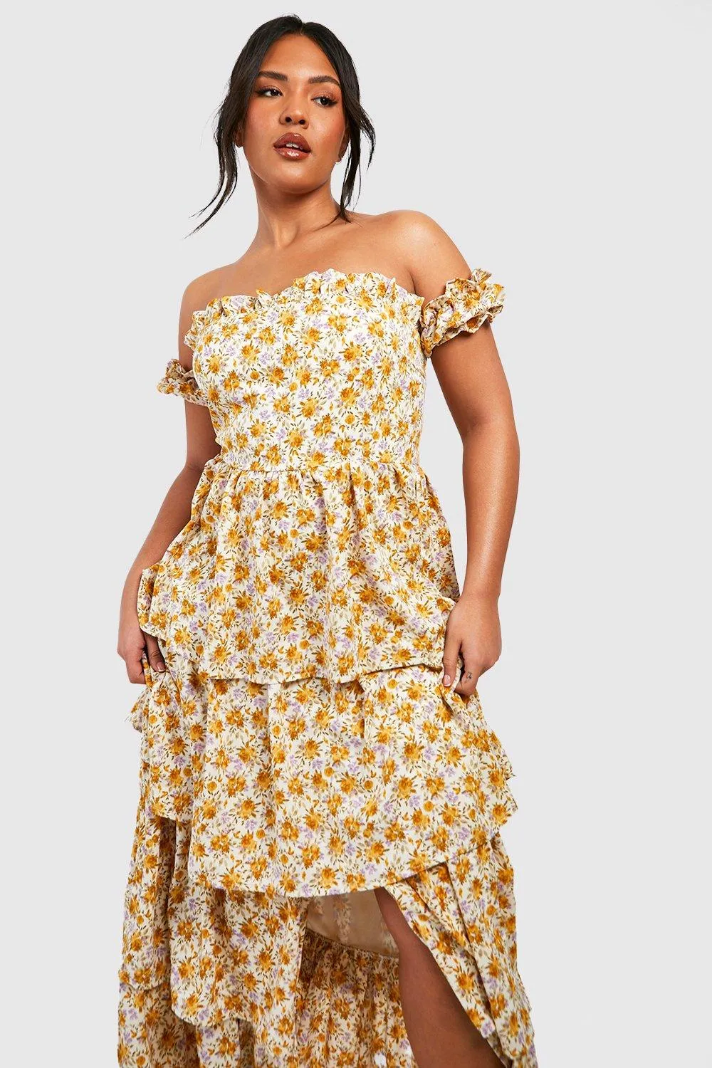 Boohoo Orf Belt Off Shoulder Maxi Dress, Yellow
