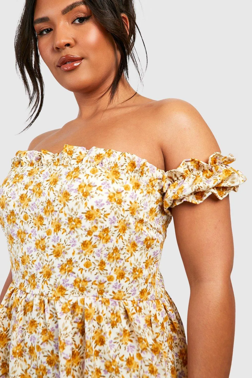 Boohoo Orf Belt Off Shoulder Maxi Dress, Yellow