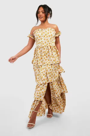 Boohoo Orf Belt Off Shoulder Maxi Dress, Yellow