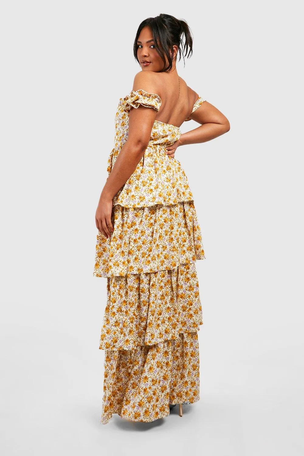 Boohoo Orf Belt Off Shoulder Maxi Dress, Yellow