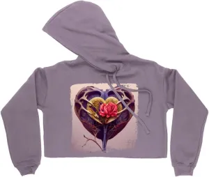 Botanical Women's Cropped Fleece Hoodie - Heart Cropped Hoodie for Women - Flower Hooded Sweatshirt