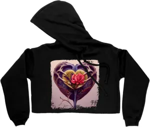 Botanical Women's Cropped Fleece Hoodie - Heart Cropped Hoodie for Women - Flower Hooded Sweatshirt