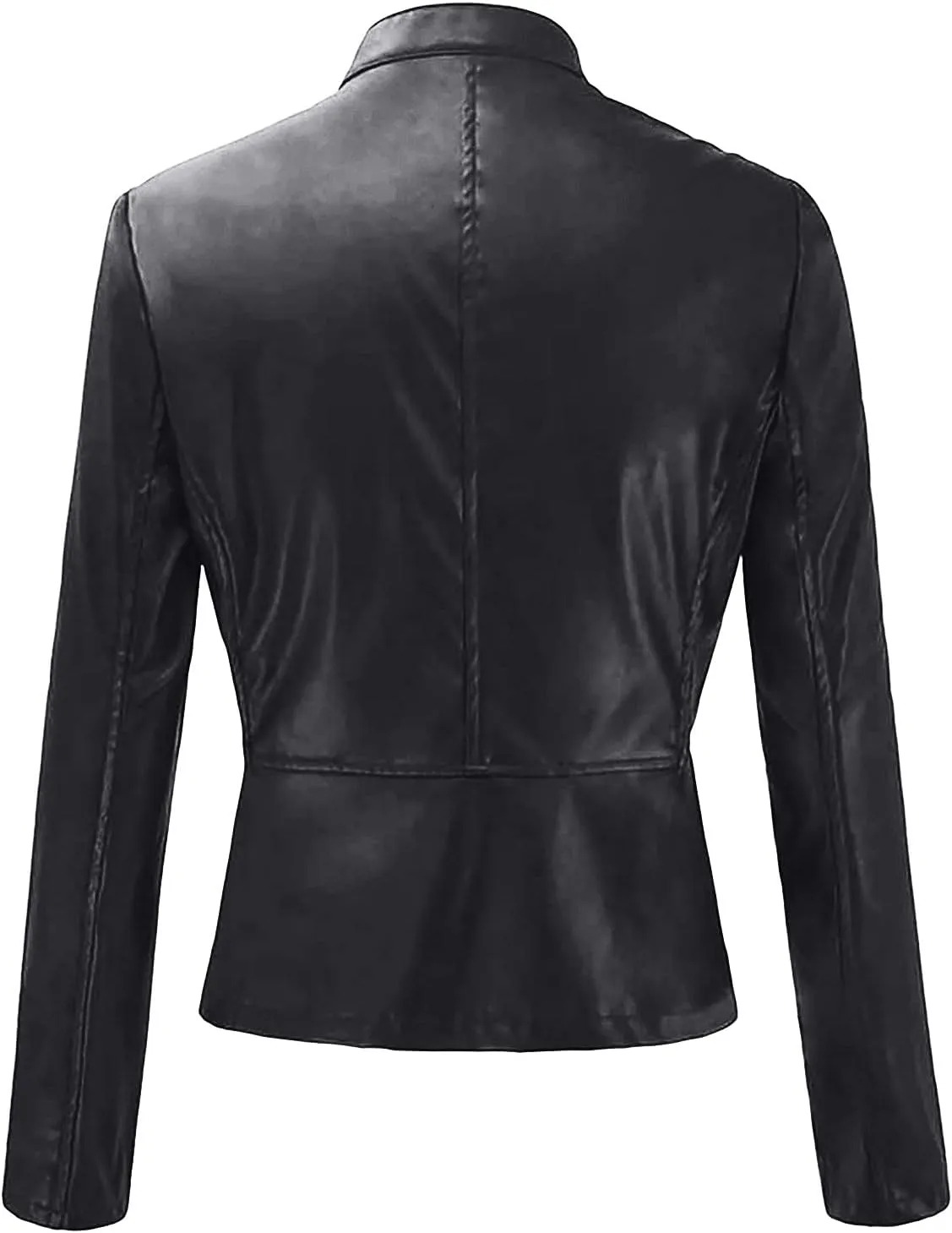 BOXIACEY Women's Cool Faux Leather Jacket Casual Fall Long Sleeve Short Jacket Outerwear Zipper Fitted Coat