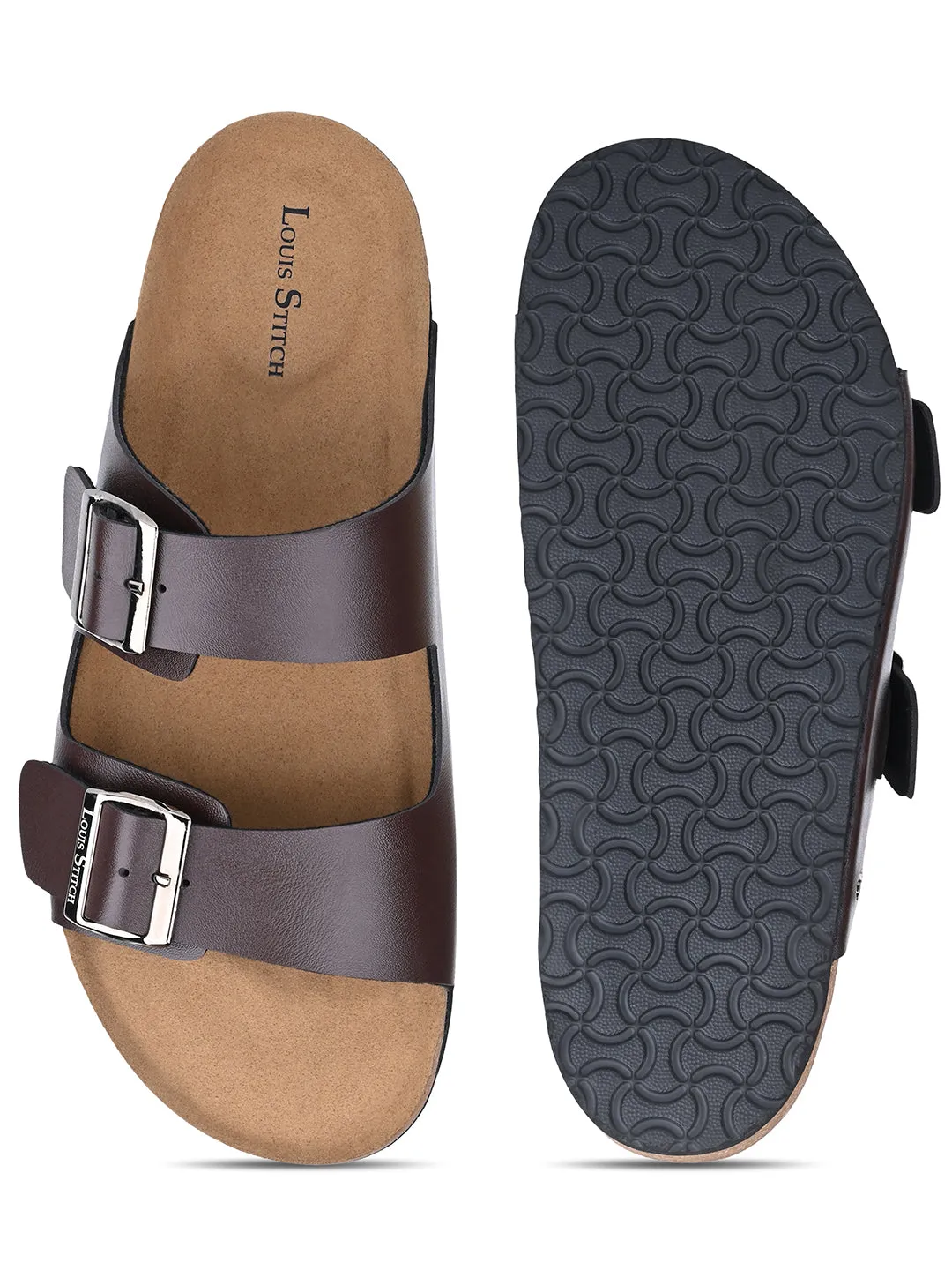 Brunette Brown Lightweight Open Toe Double Strap Slip-on Cork Sandal