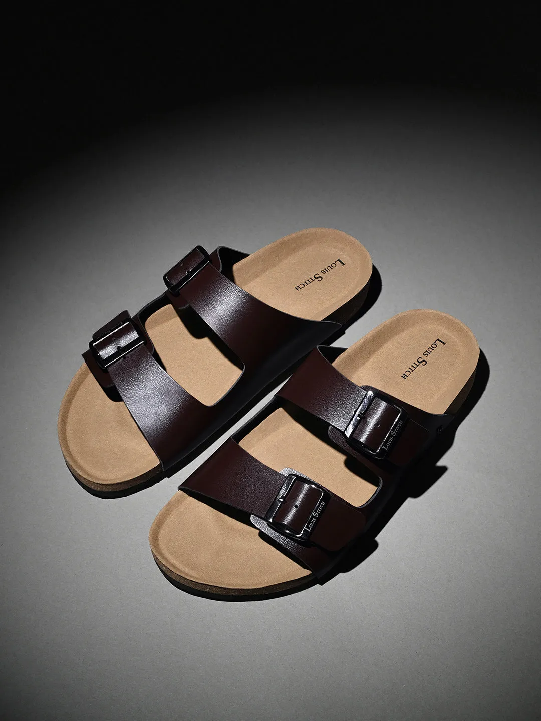 Brunette Brown Lightweight Open Toe Double Strap Slip-on Cork Sandal