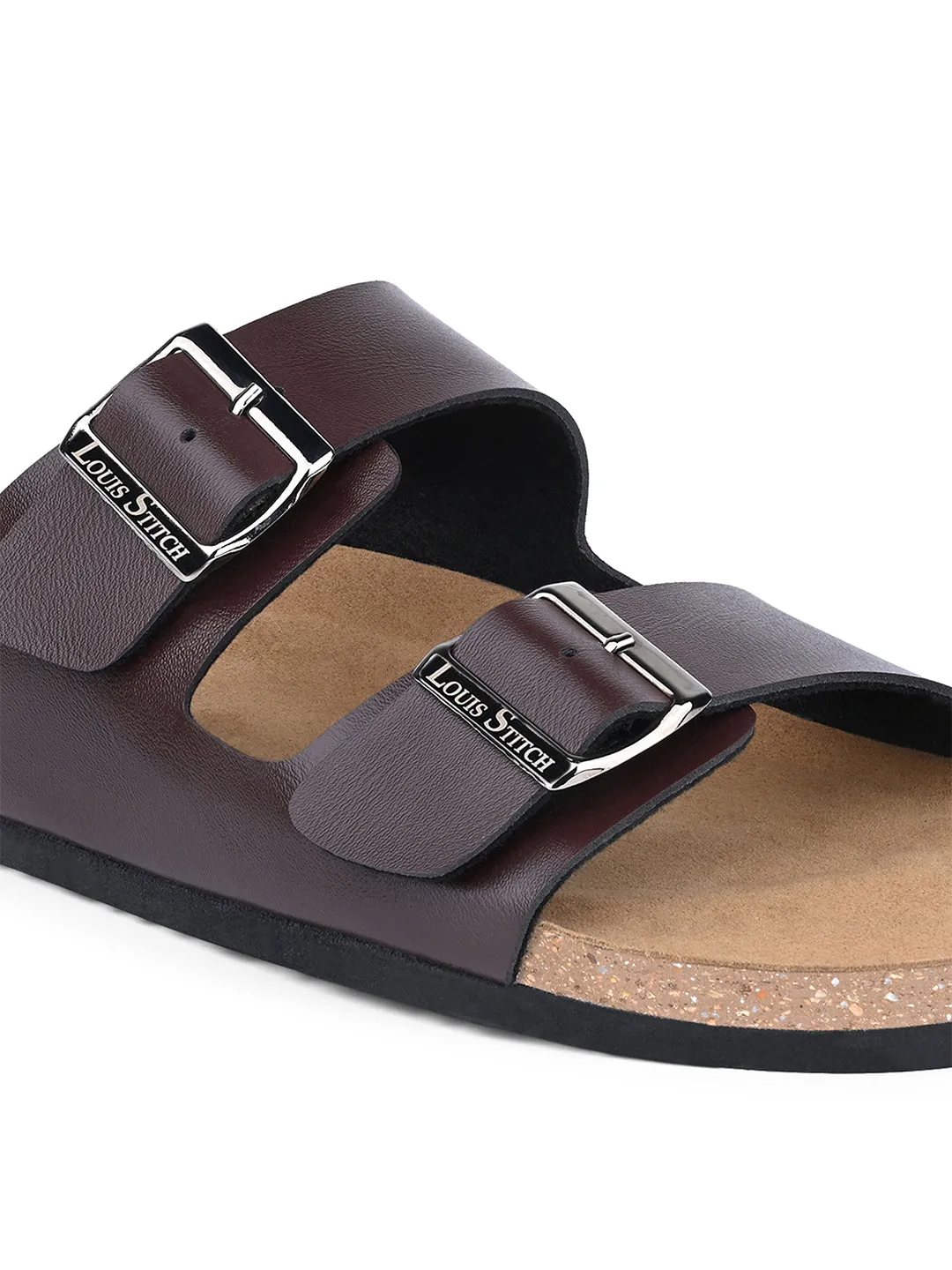 Brunette Brown Lightweight Open Toe Double Strap Slip-on Cork Sandal