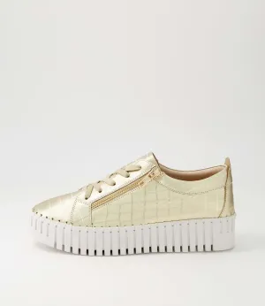 Bump Gold Matt White Croc Leather Sneakers