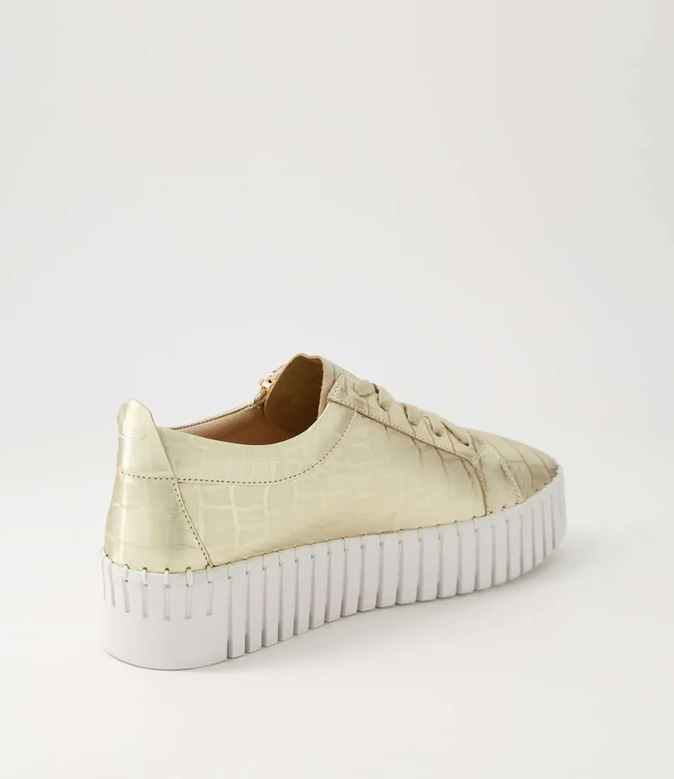 Bump Gold Matt White Croc Leather Sneakers