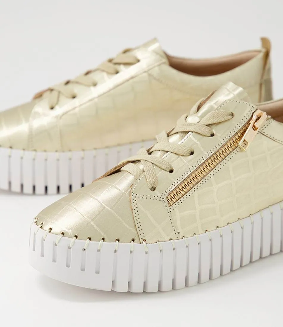 Bump Gold Matt White Croc Leather Sneakers
