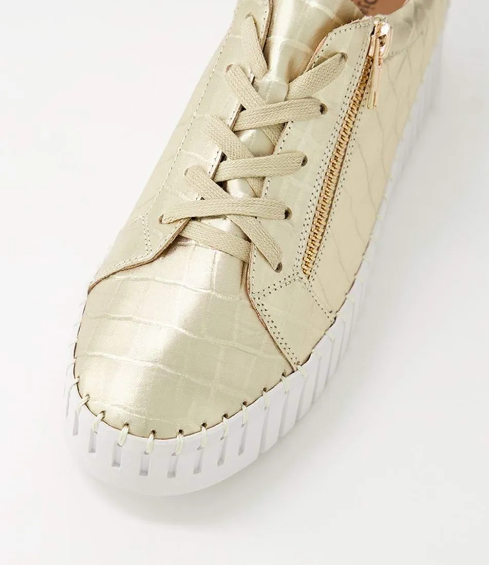 Bump Gold Matt White Croc Leather Sneakers