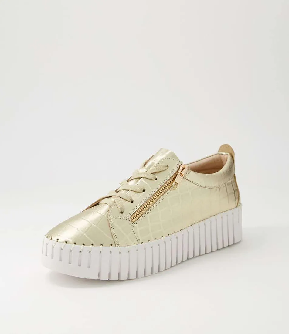 Bump Gold Matt White Croc Leather Sneakers