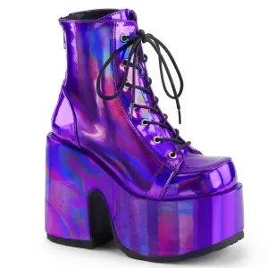 CAMEL-203 DemoniaCult Purple Hologram Vegan Leather Sexy Women's Ankle Boots (Alternative Footwear)