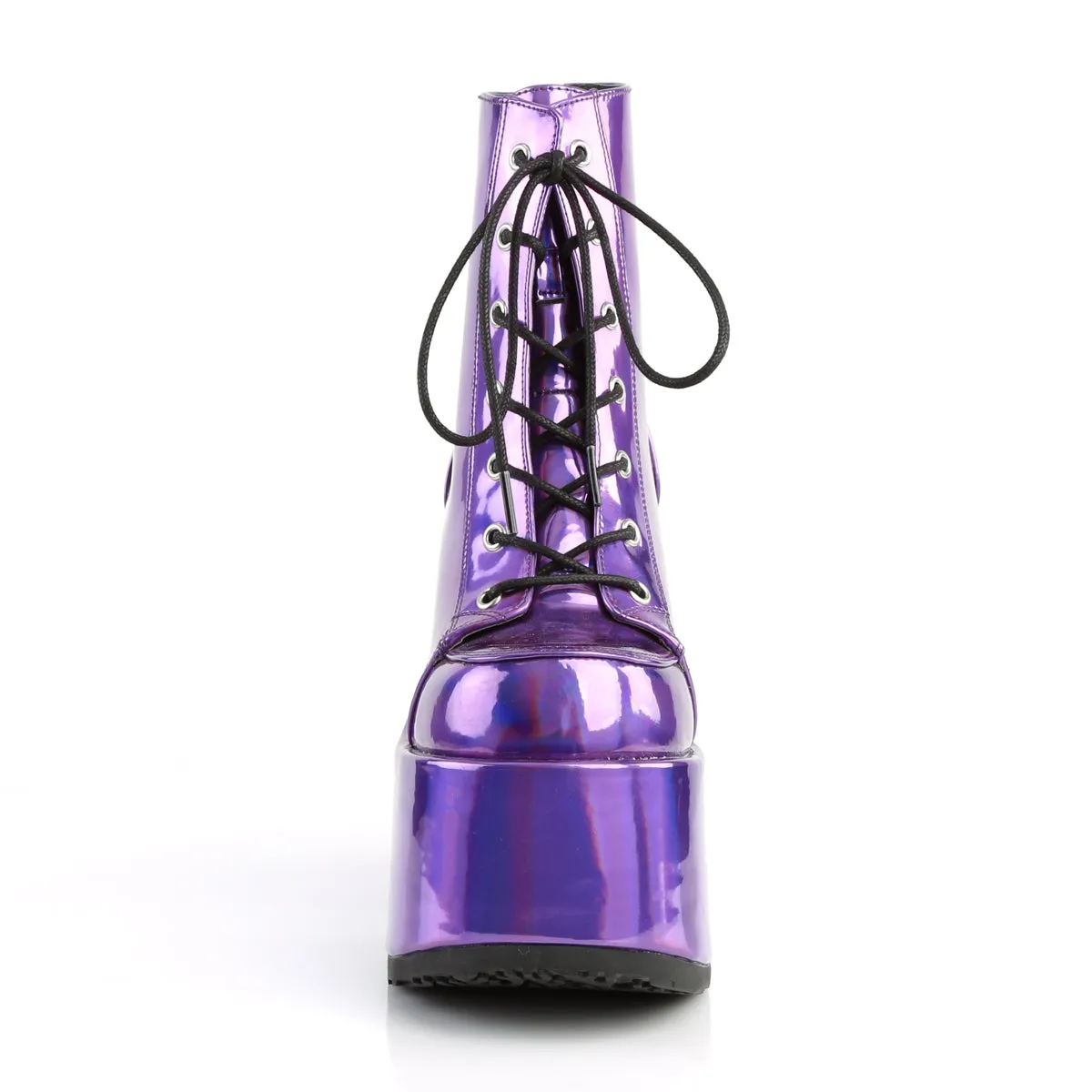 CAMEL-203 DemoniaCult Purple Hologram Vegan Leather Sexy Women's Ankle Boots (Alternative Footwear)