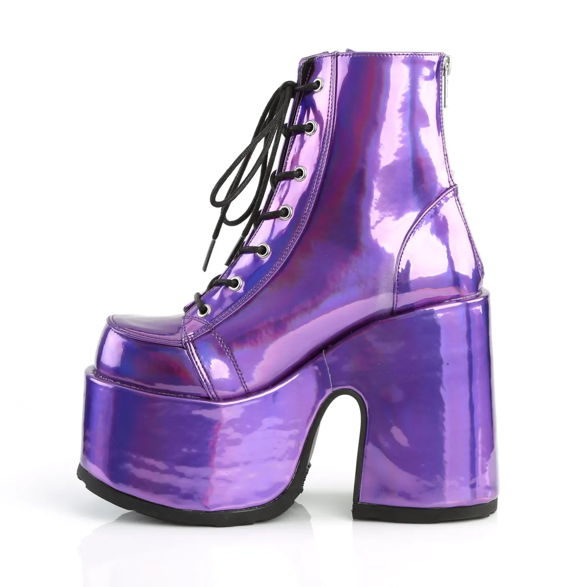 CAMEL-203 DemoniaCult Purple Hologram Vegan Leather Sexy Women's Ankle Boots (Alternative Footwear)