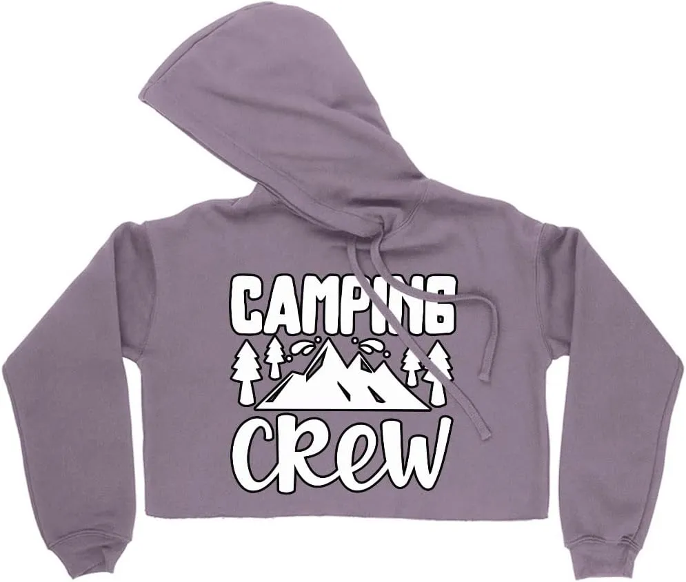 Camping Crew Women's Cropped Fleece Hoodie - Mountains Cropped Hoodie for Women - Graphic Hooded Sweatshirt