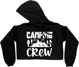 Camping Crew Women's Cropped Fleece Hoodie - Mountains Cropped Hoodie for Women - Graphic Hooded Sweatshirt