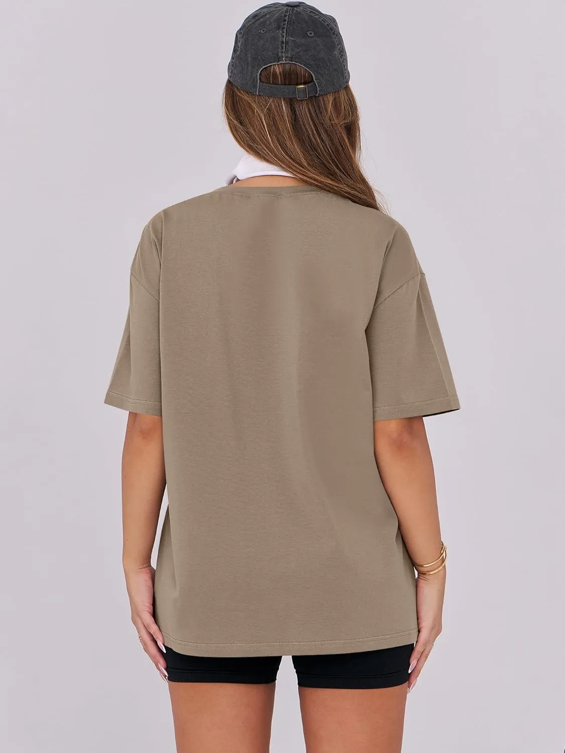 Caracilia Womens Oversized T Shirts Summer Crewneck Short Sleeve Loose Fit Basic Tee Tops Gym Workout Clothes