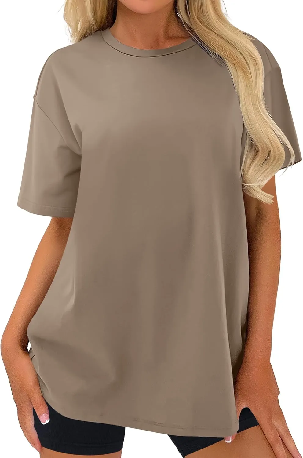 Caracilia Womens Oversized T Shirts Summer Crewneck Short Sleeve Loose Fit Basic Tee Tops Gym Workout Clothes