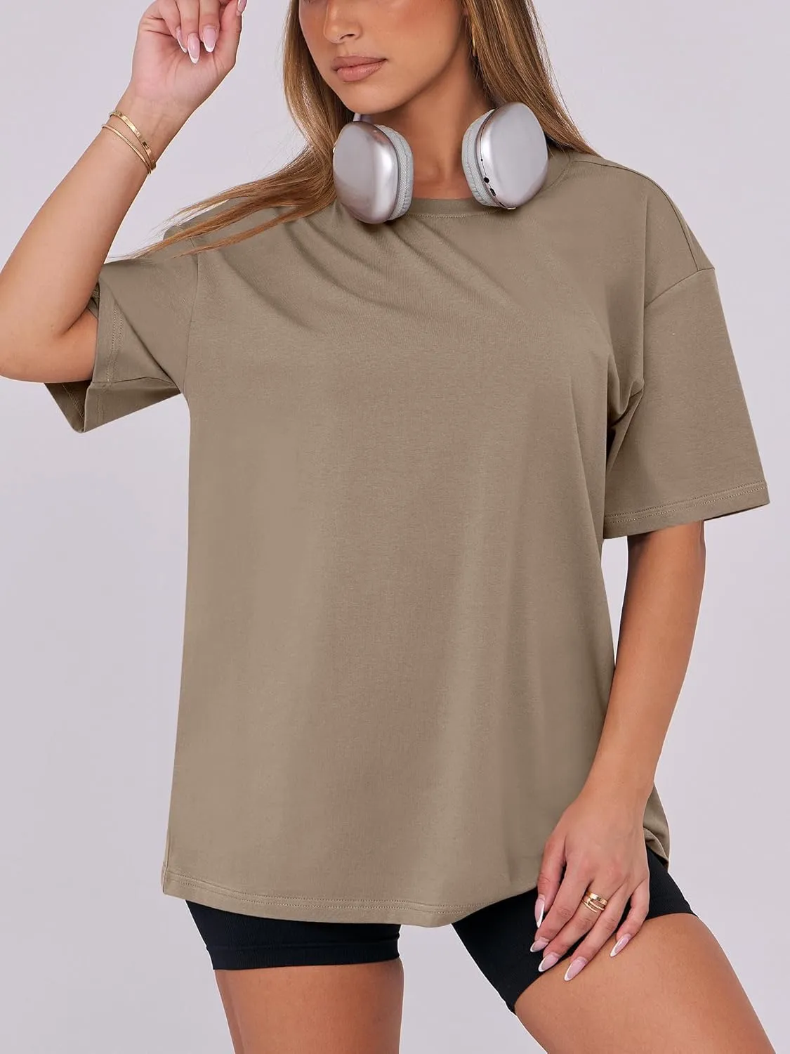 Caracilia Womens Oversized T Shirts Summer Crewneck Short Sleeve Loose Fit Basic Tee Tops Gym Workout Clothes