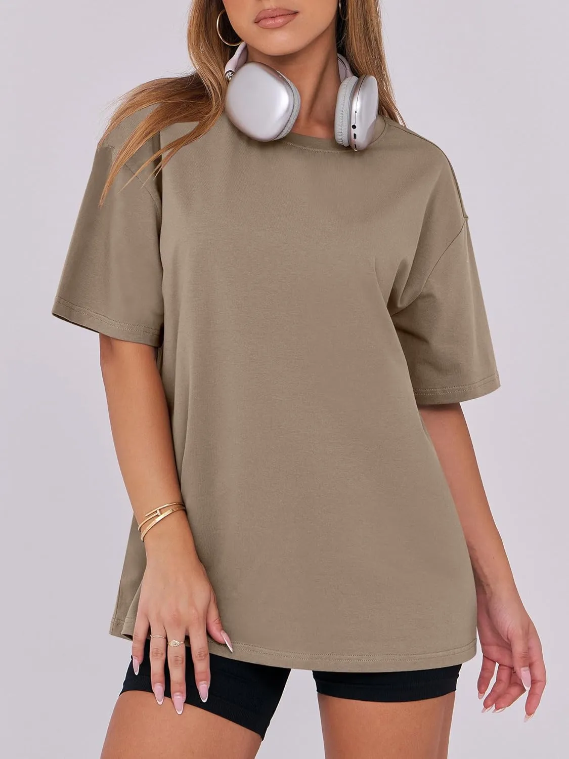 Caracilia Womens Oversized T Shirts Summer Crewneck Short Sleeve Loose Fit Basic Tee Tops Gym Workout Clothes